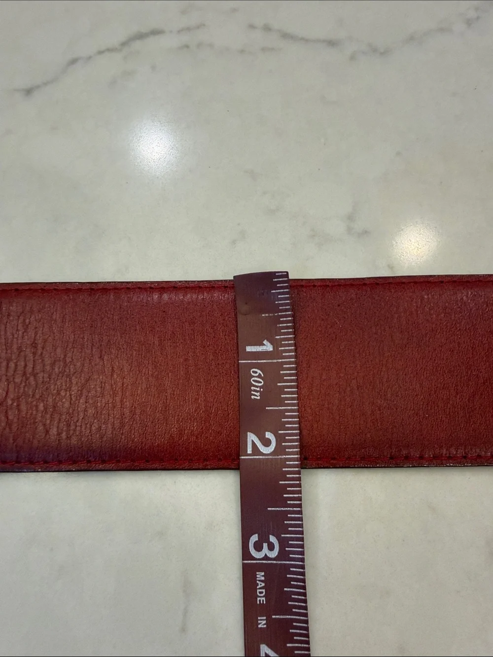 Red Wide Leather Belt with Round Braided Buckle